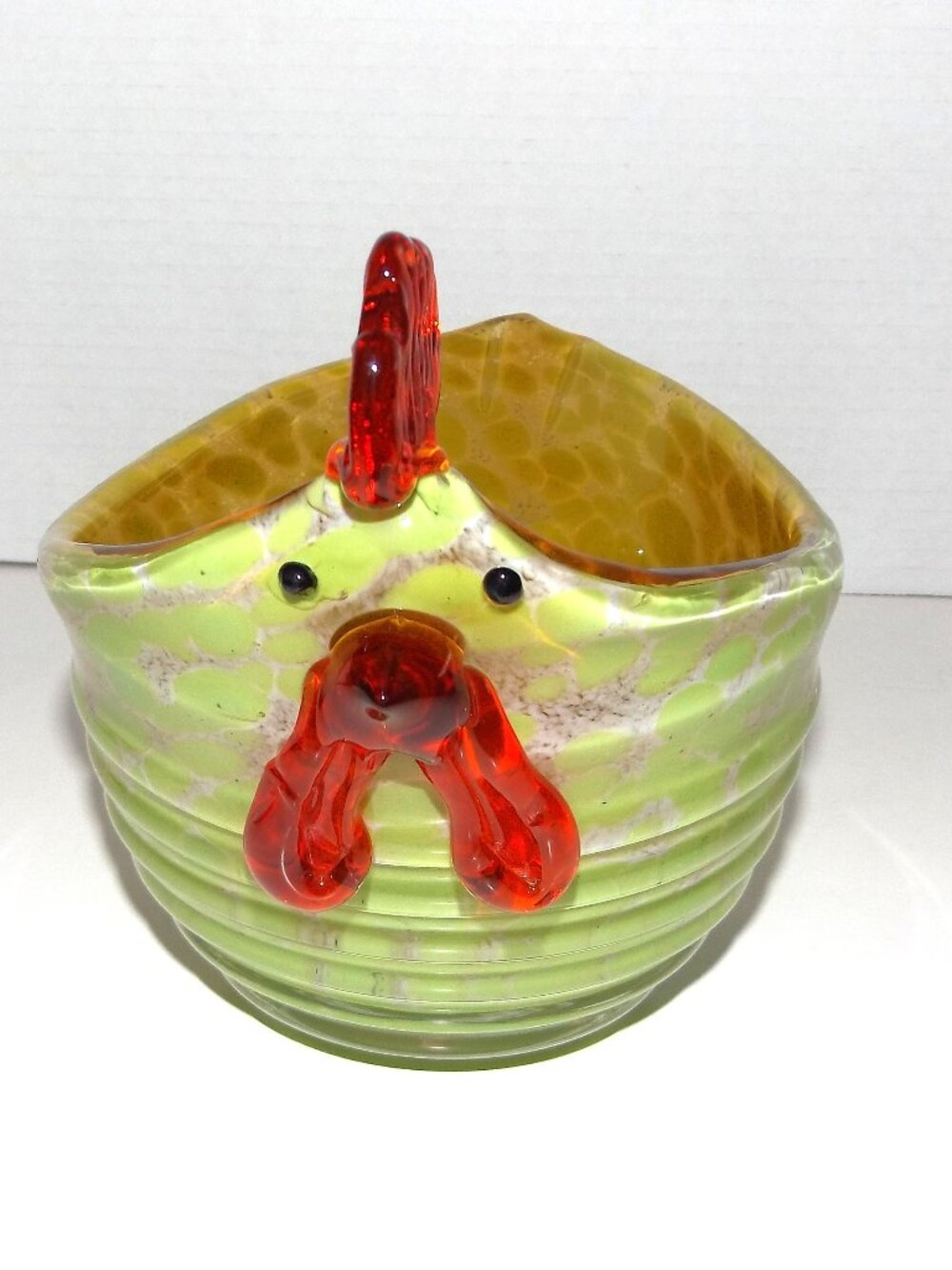 Vintage Murano Style Fused Art Glass Fat Chicken/Rooster Bowl